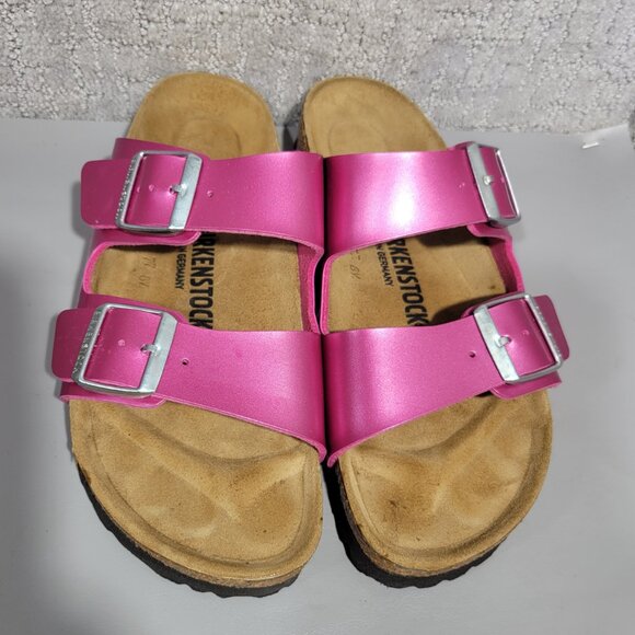 Birkenstock Arizona Unisex Size US L9 M7 Metallic Pink Birko-Flor Slip On Sandal - Picture 10 of 15